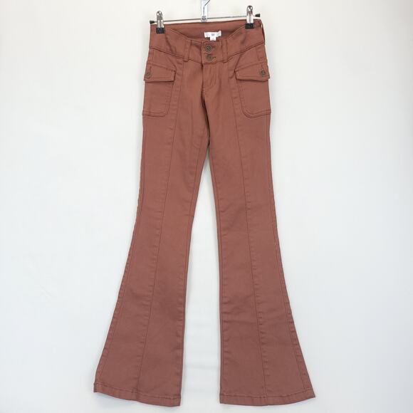 BP Bootcut Pants Low Rise Flap Pockets Stretch Button Fly Women 23 Rust - Picture 1 of 14